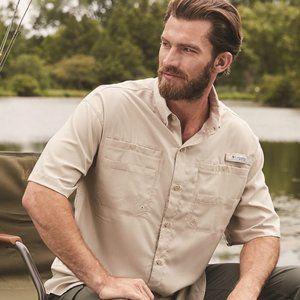 Columbia Men’s PFG Tamiami II Short Sleeve Shirt LARGE NWT Tan Fossil